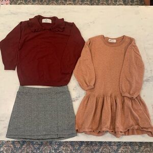 Girls variety pack - size 5-6Y. H&M shimmer dress, collard sweater and skort.